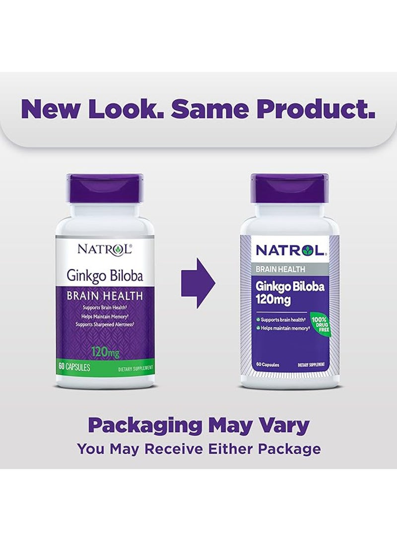 Natrol Ginkgo Biloba Brain Health Dietary Supplements 120mg - 60 Capsules - Image 1